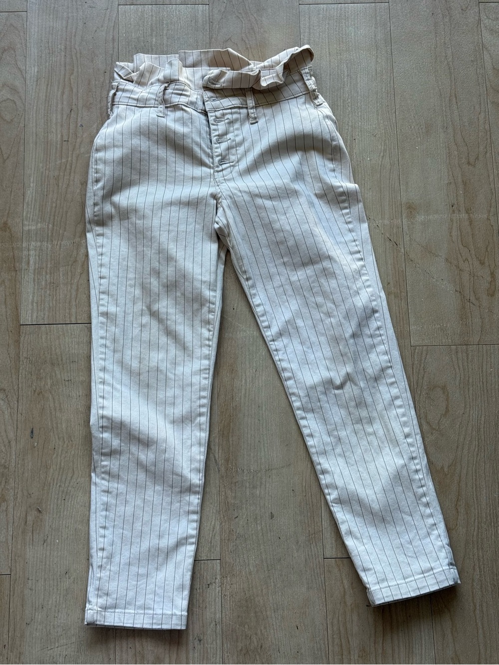 Free People Cream Pinstripe High-Rise Paperbag Jeans